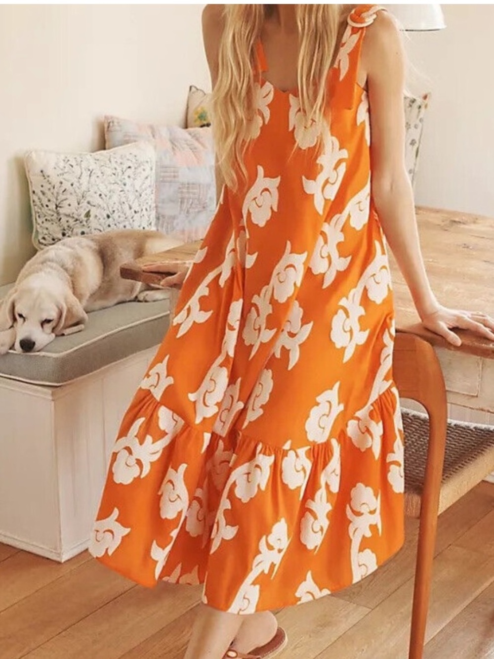 Floral Orange Sleeveless Dress, Exquise from anthropology. Size M